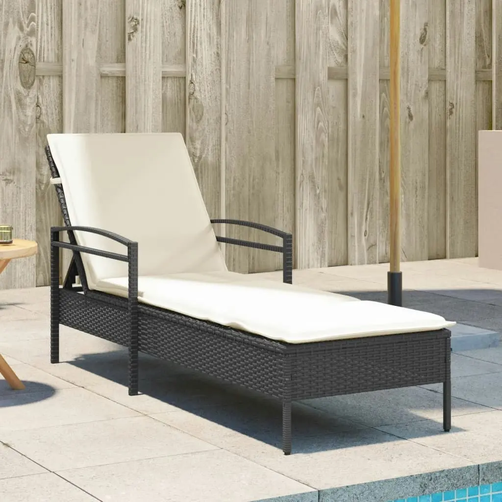 Sun Lounger with Cushion Black 63x200x81 cm Poly Rattan 368299