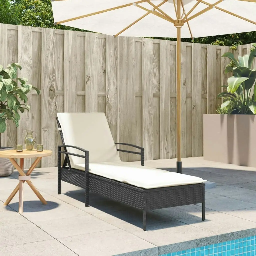 Sun Lounger with Cushion Black 63x200x81 cm Poly Rattan 368299