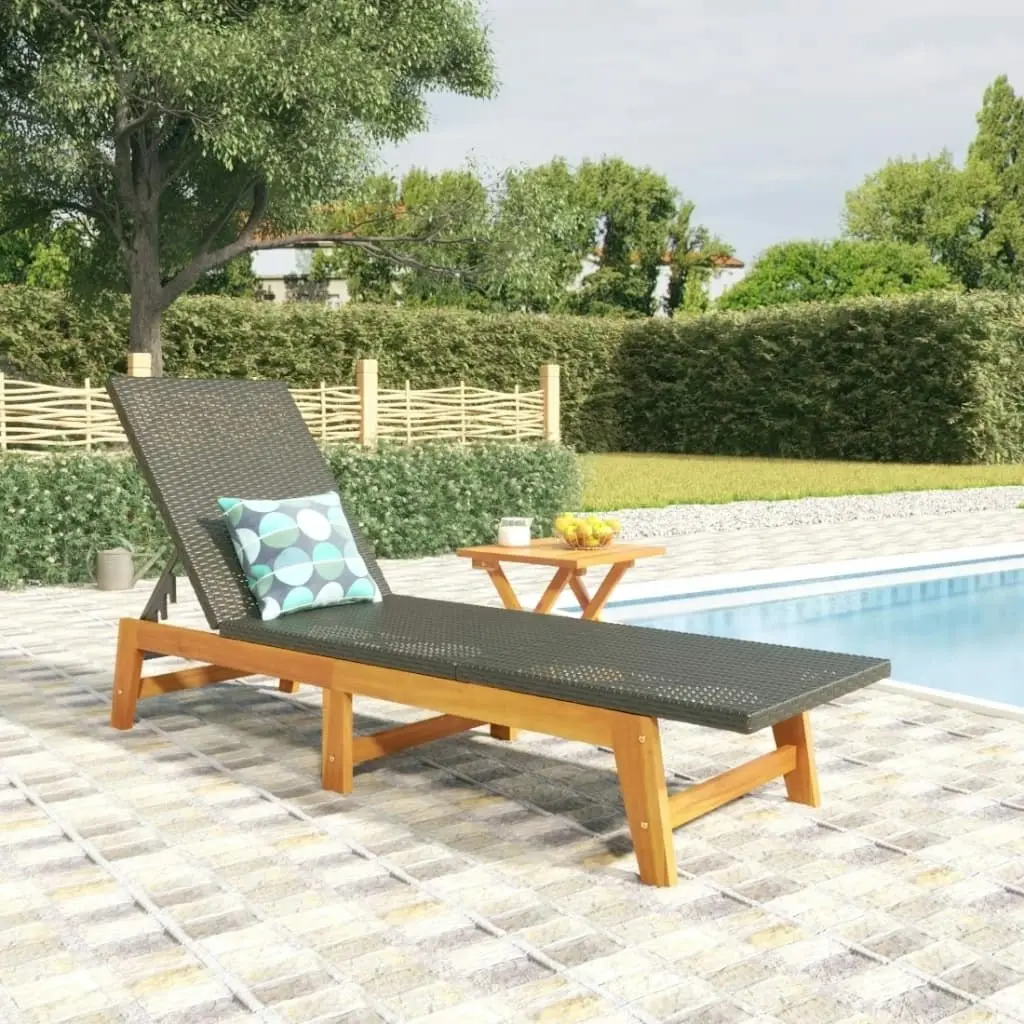 Sun Lounger with Table Poly Rattan and Solid Wood Acacia 319727