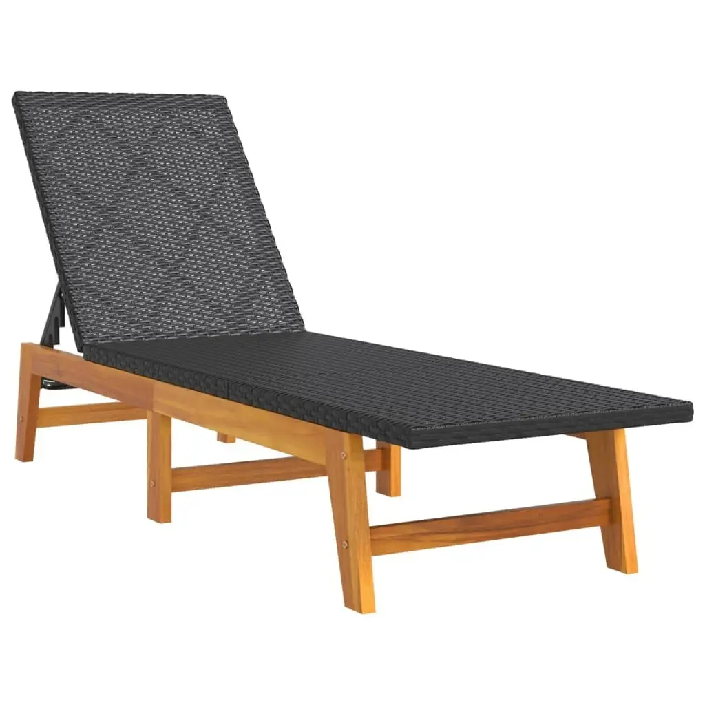 Sun Lounger with Table Poly Rattan and Solid Wood Acacia 319727