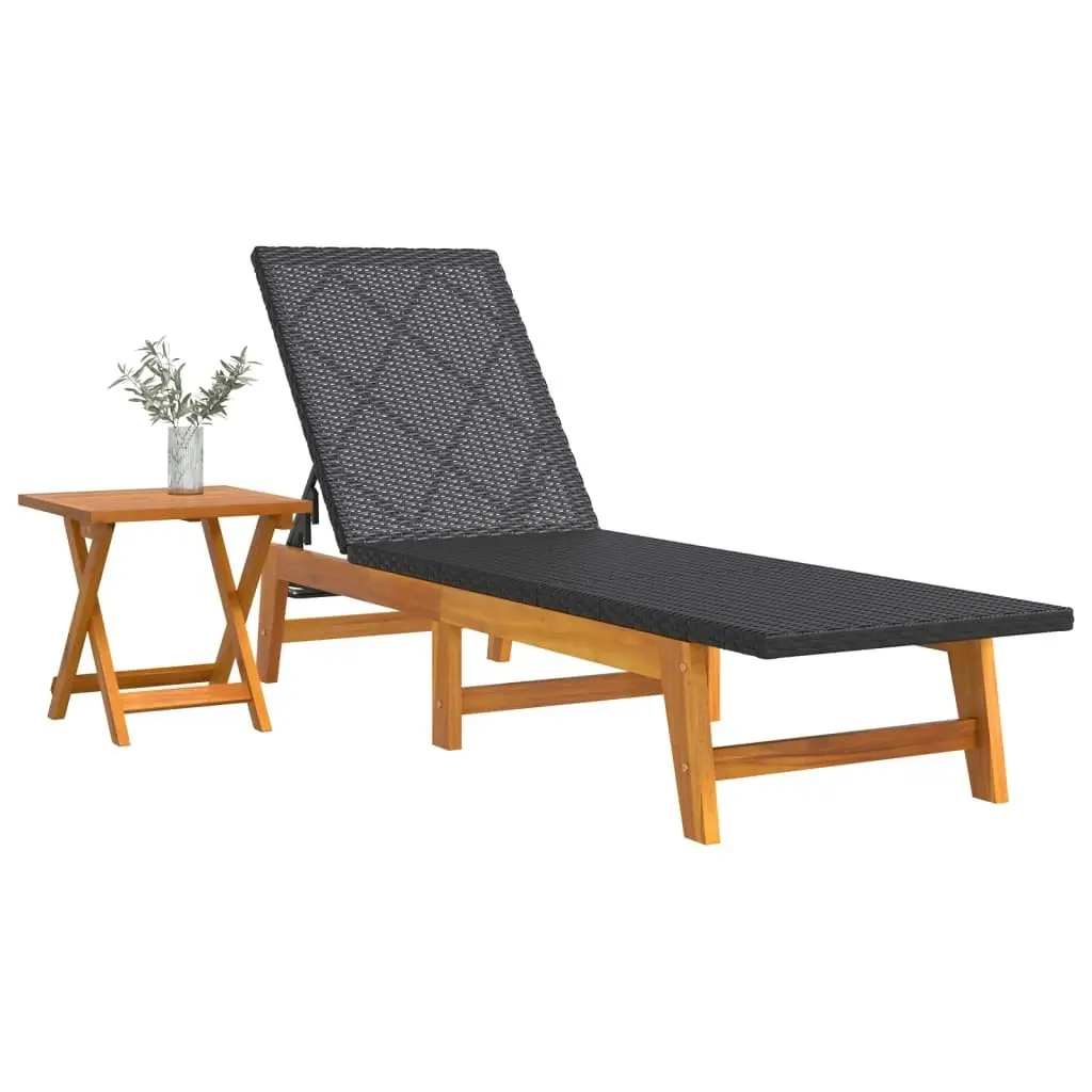 Sun Lounger with Table Poly Rattan and Solid Wood Acacia 319727