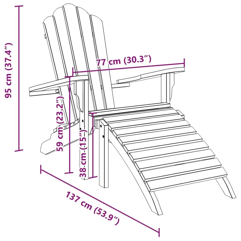 Garden Adirondack Chair with Footrest Solid Wood Teak 4008080