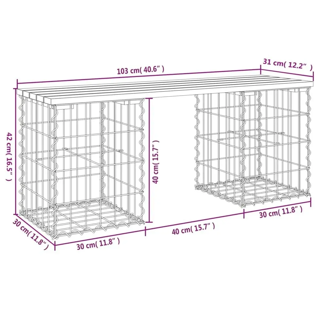 Garden Bench Gabion Design 103x31x42 cm Solid Wood Douglas 834330