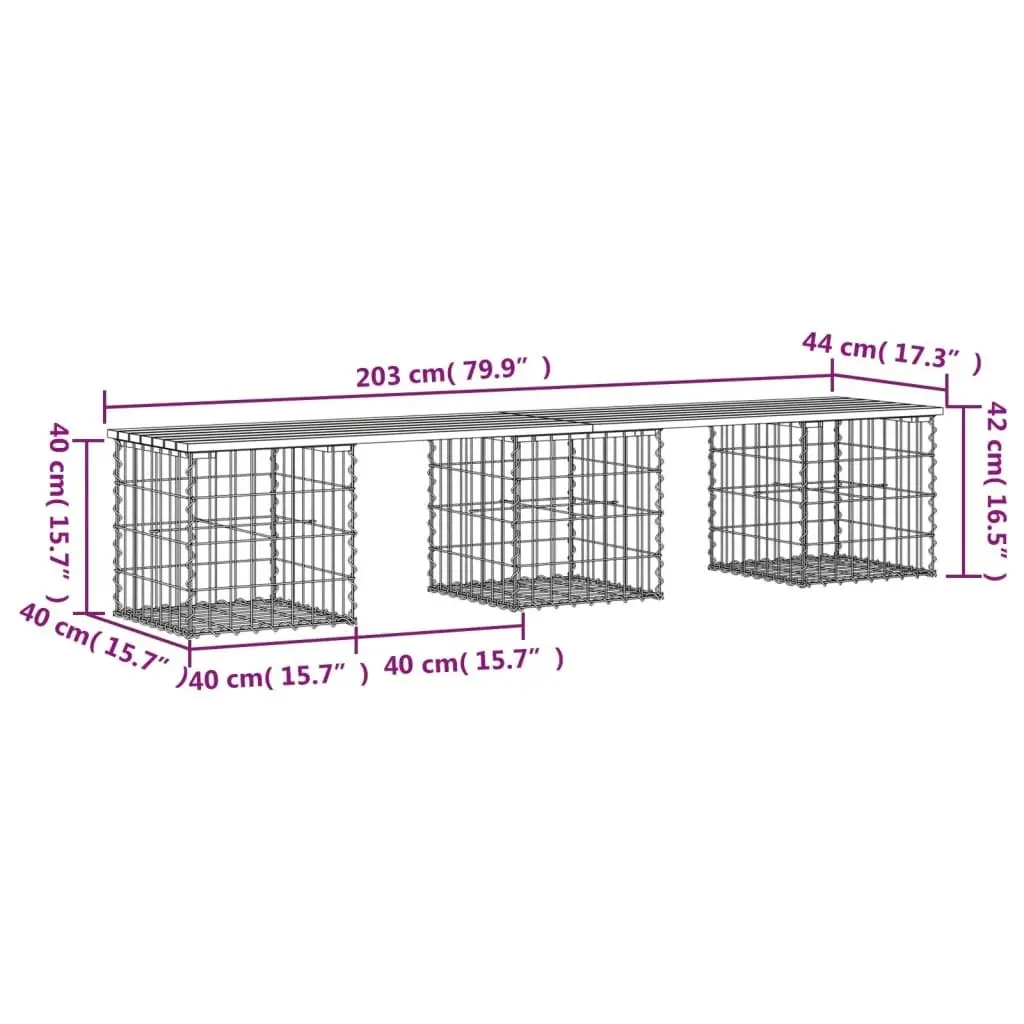 Garden Bench Gabion Design 203x44x42 cm Solid Wood Douglas 834342