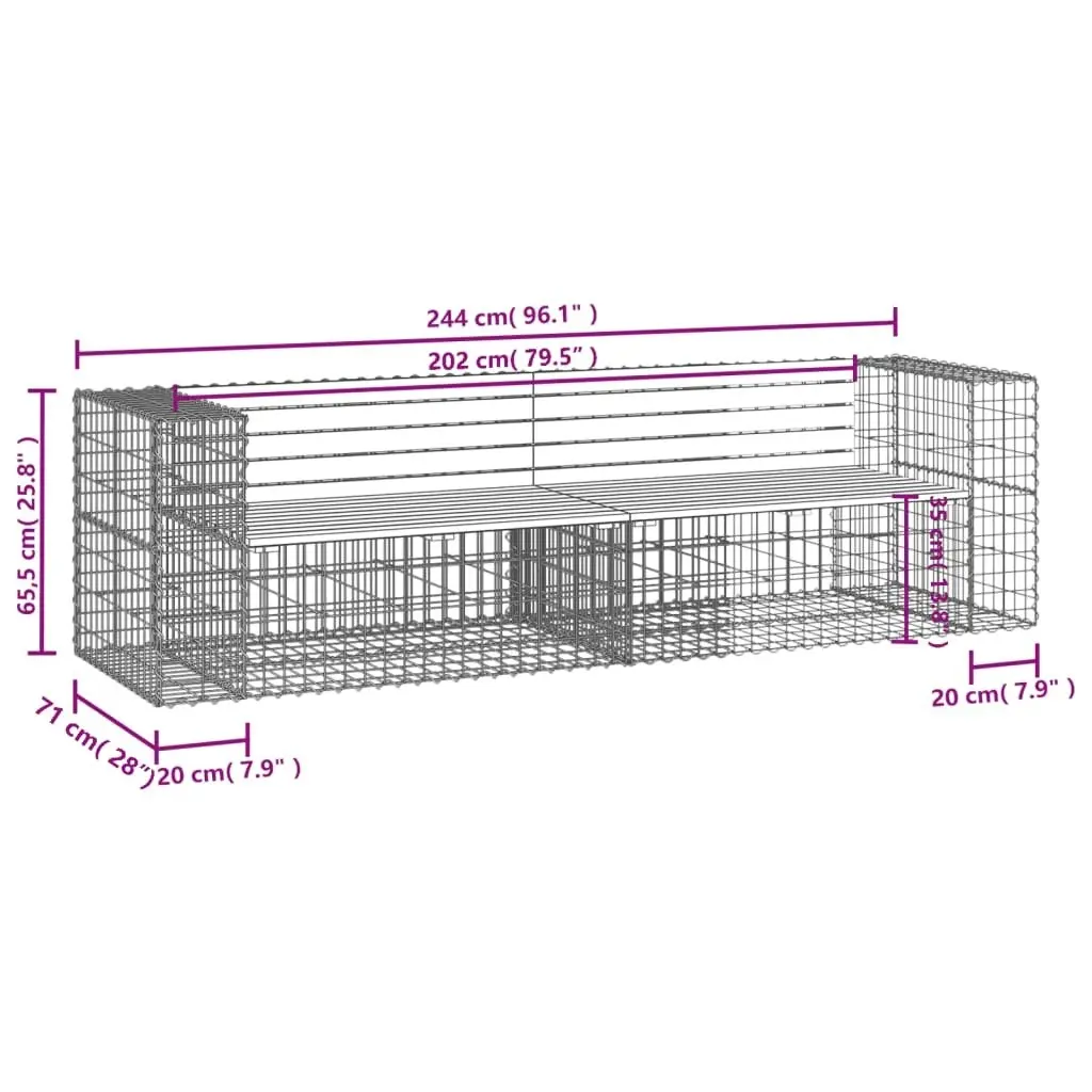 Garden Bench Gabion Design 244x71x65.5 cm Impregnated Wood Pine 3196241