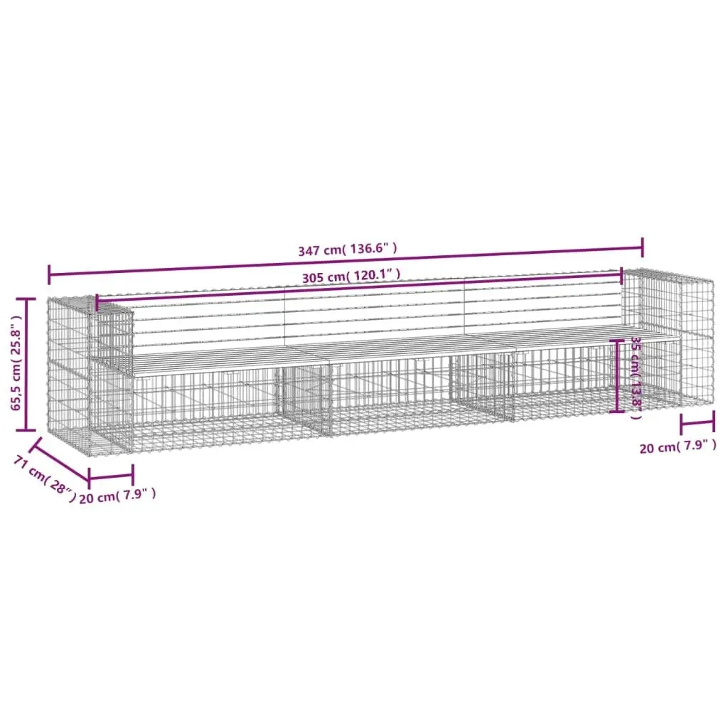 Garden Bench Gabion Design 347x71x65.5 cm Impregnated Wood Pine 3196256