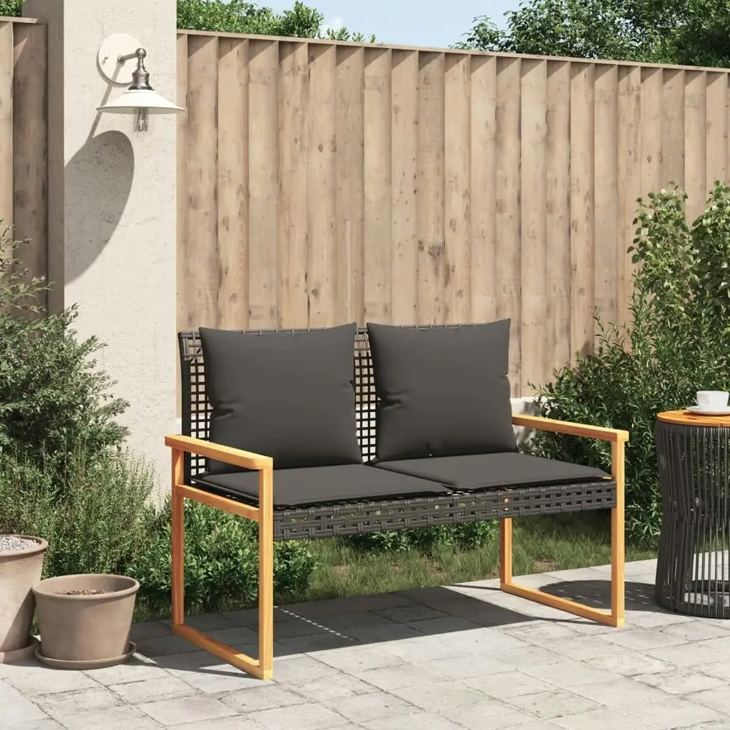 Garden Bench with Cushion Black Poly Rattan Acacia Wood 365862