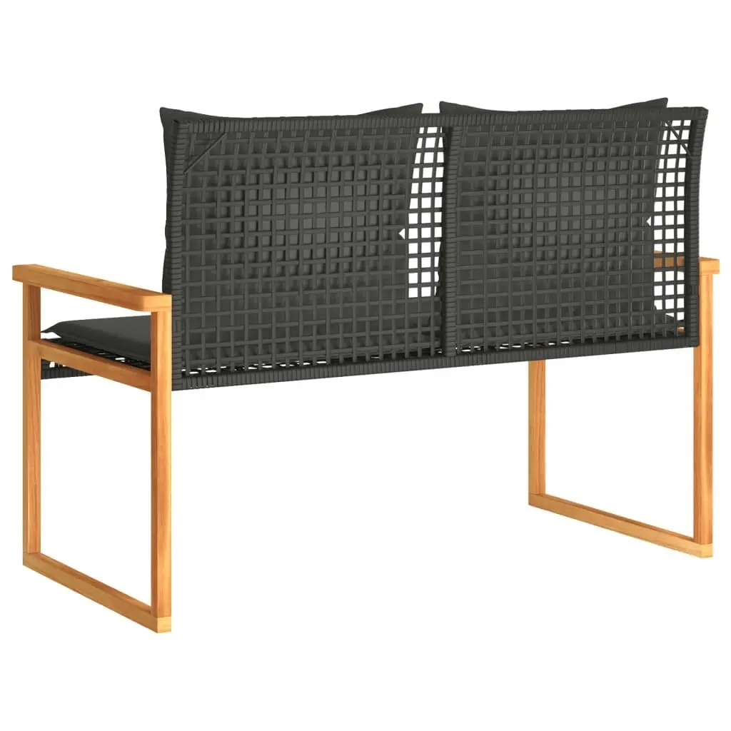 Garden Bench with Cushion Black Poly Rattan Acacia Wood 365862