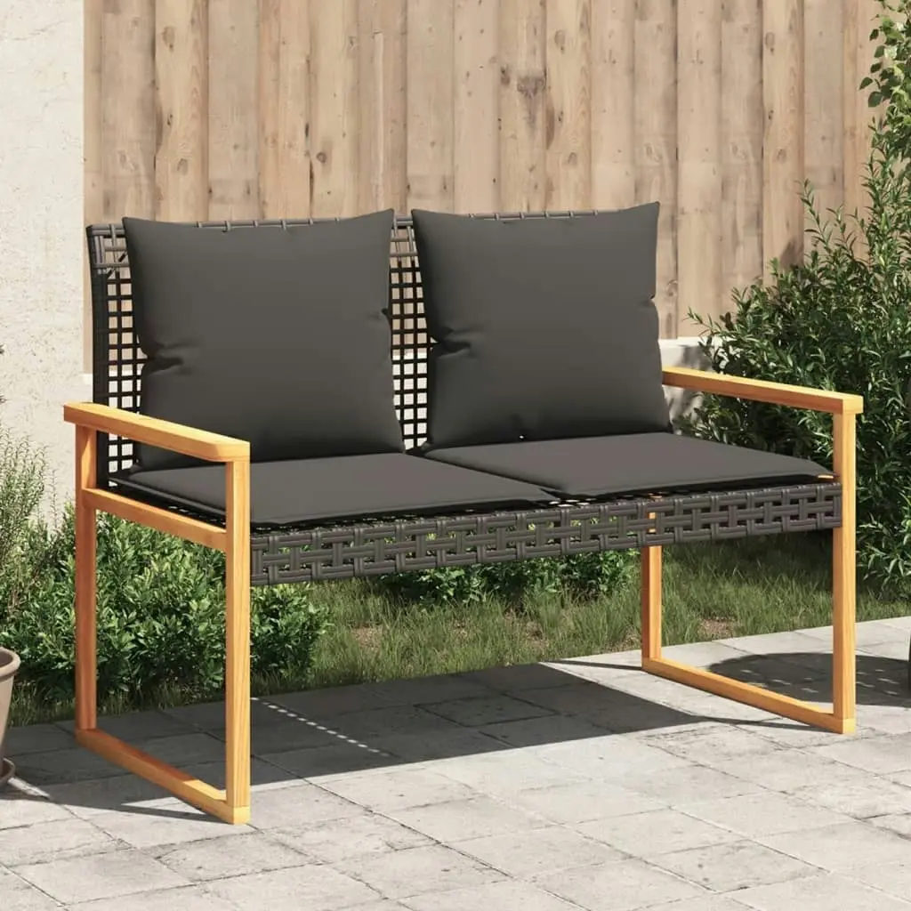 Garden Bench with Cushion Black Poly Rattan Acacia Wood 365862