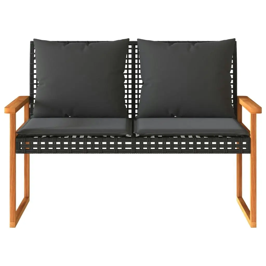 Garden Bench with Cushion Black Poly Rattan Acacia Wood 365862