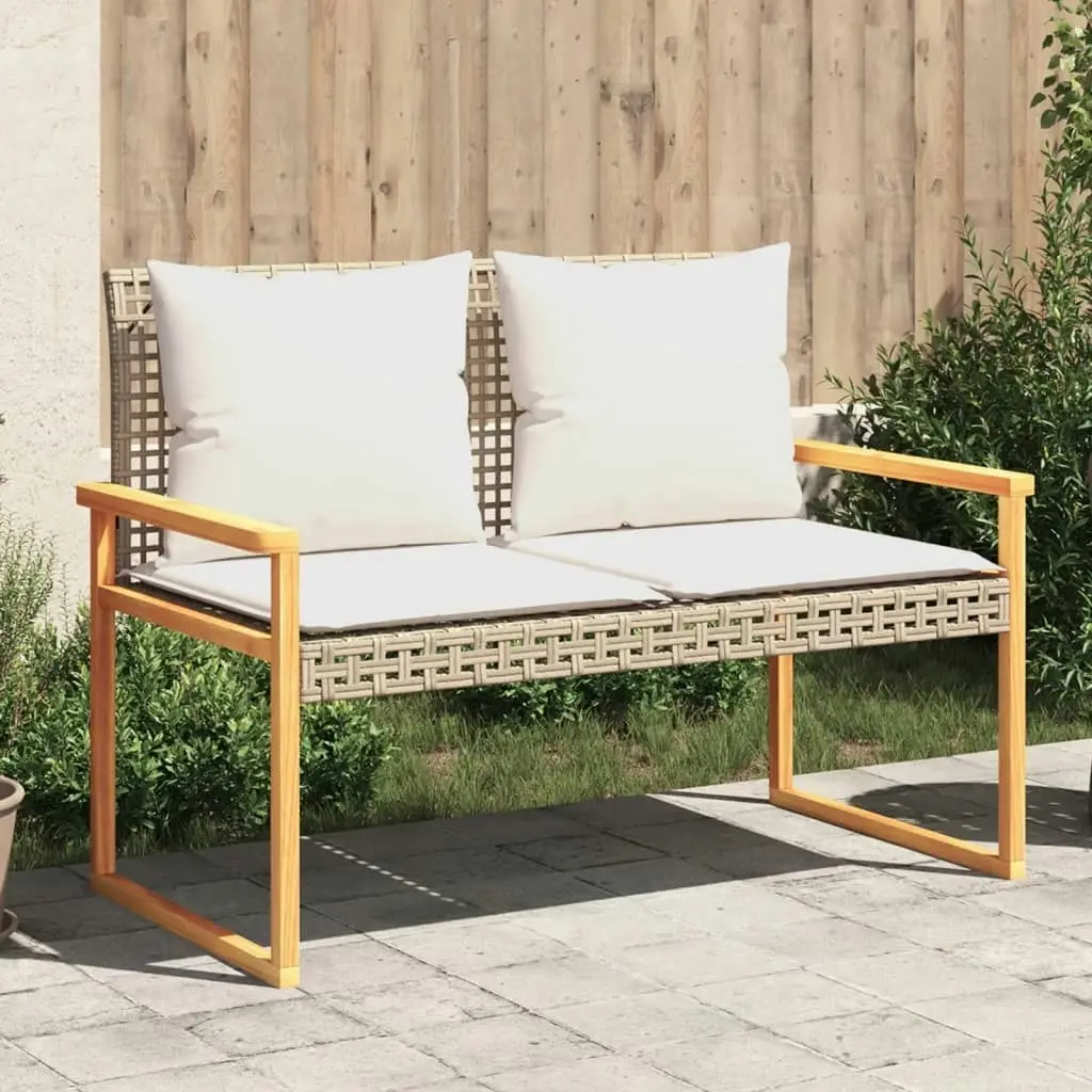 Garden Bench with Cushion Mix Beige Poly Rattan Acacia Wood 365863