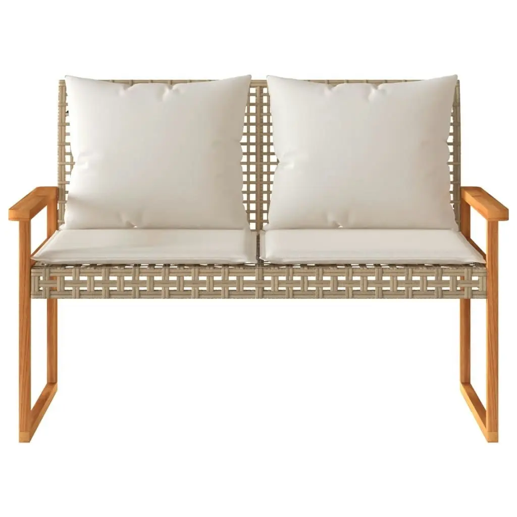 Garden Bench with Cushion Mix Beige Poly Rattan Acacia Wood 365863