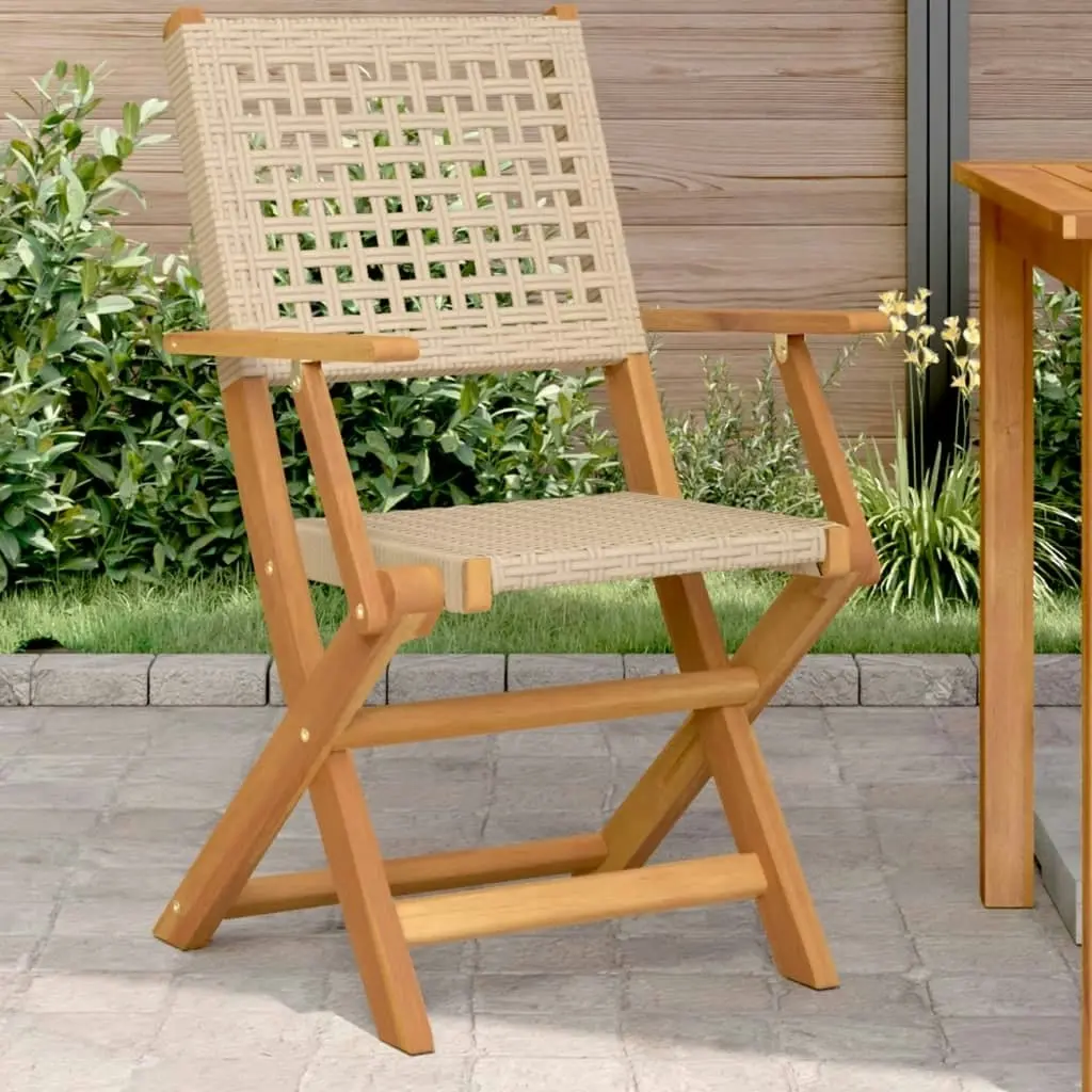 Garden Chairs 2 pcs Beige Solid Wood Acacia and Poly Rattan 367665