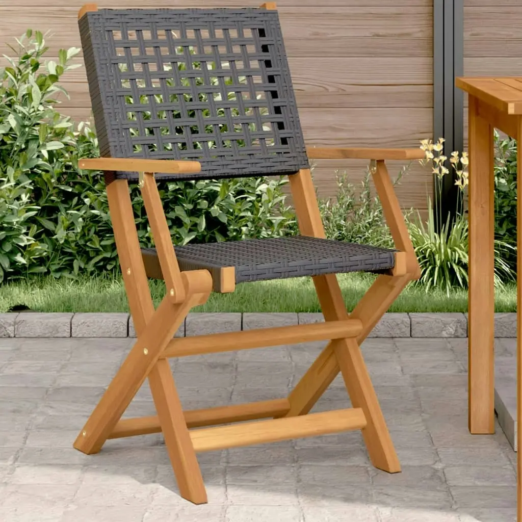 Garden Chairs 2 pcs Black Solid Wood Acacia and Poly Rattan 367663