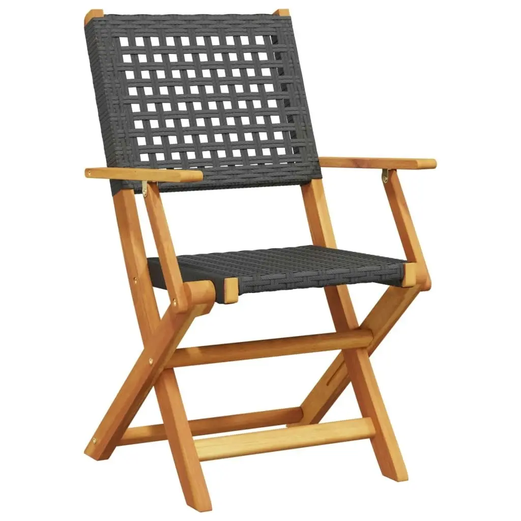 Garden Chairs 2 pcs Black Solid Wood Acacia and Poly Rattan 367663