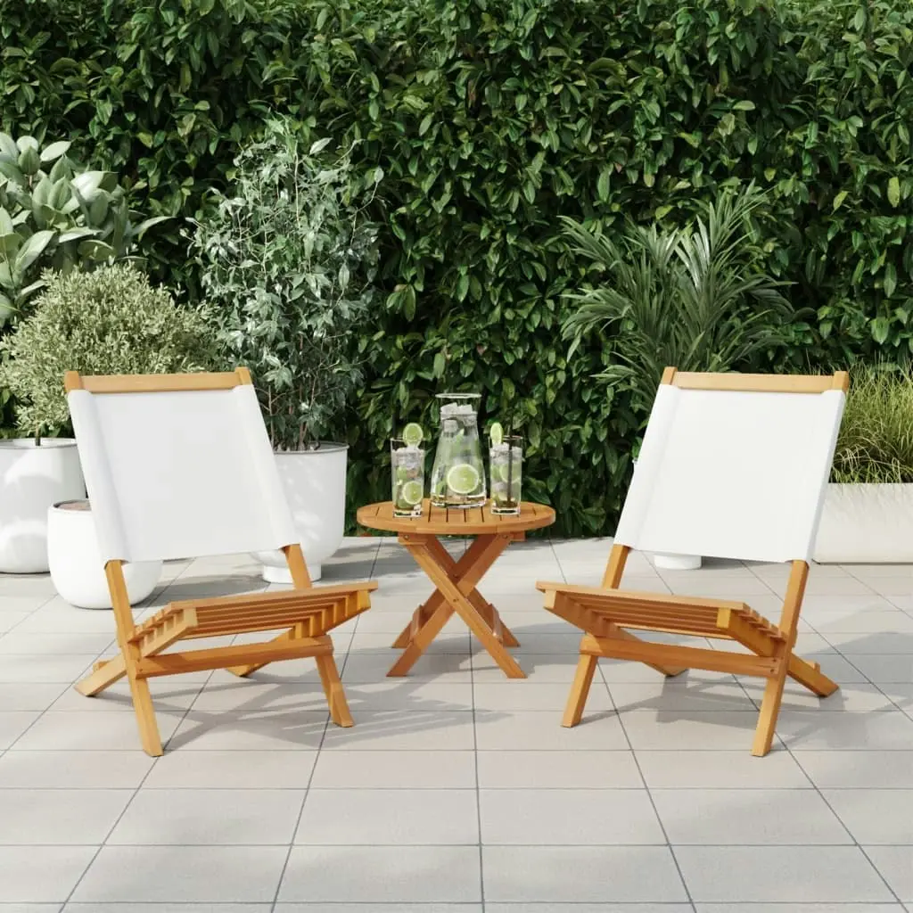 Garden Chairs 2 pcs Cream White Solid Wood Acacia and Fabric 367690