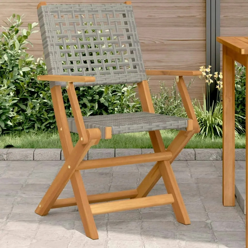 Garden Chairs 2 pcs Grey Solid Wood Acacia and Poly Rattan 367664