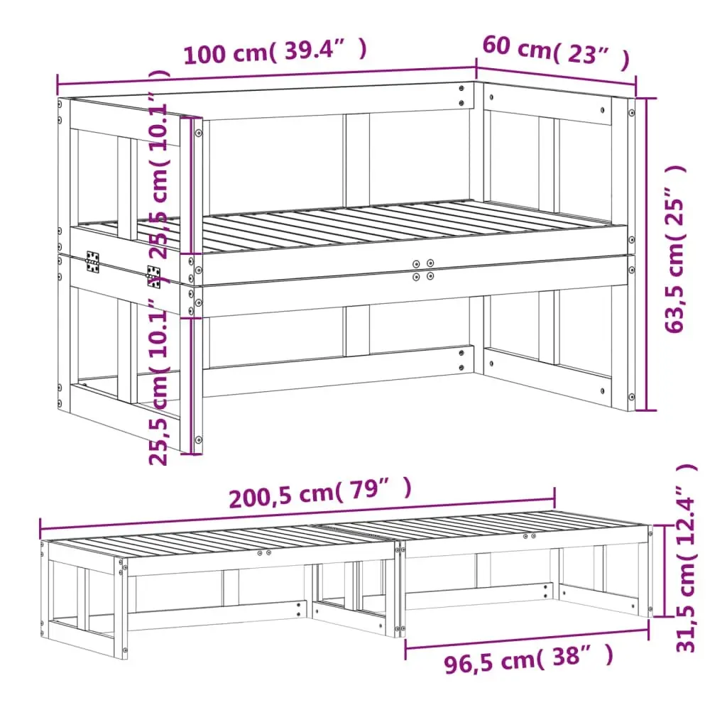 Garden Sofa Bench Extendable Solid Wood Douglas 832613