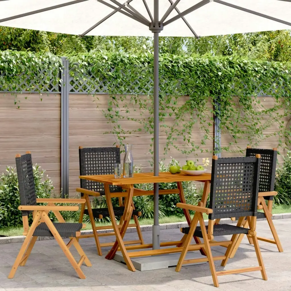 Reclining Garden Chairs 4 pcs Black Poly Rattan and Solid Wood 3214520