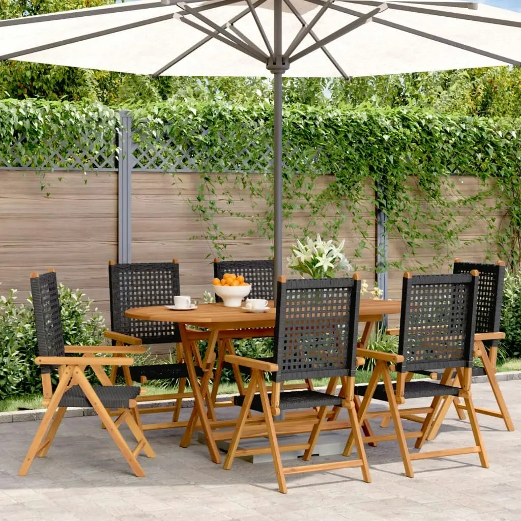 Reclining Garden Chairs 6 pcs Black Poly Rattan and Solid Wood 3214521