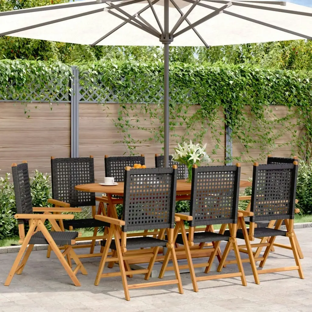 Reclining Garden Chairs 8 pcs Black Poly Rattan and Solid Wood 3214522