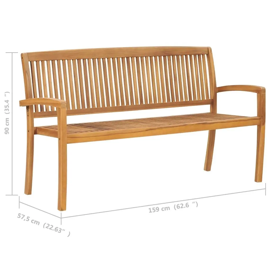 Stacking Garden Bench with Cushion 159 cm Solid Teak Wood 3063314