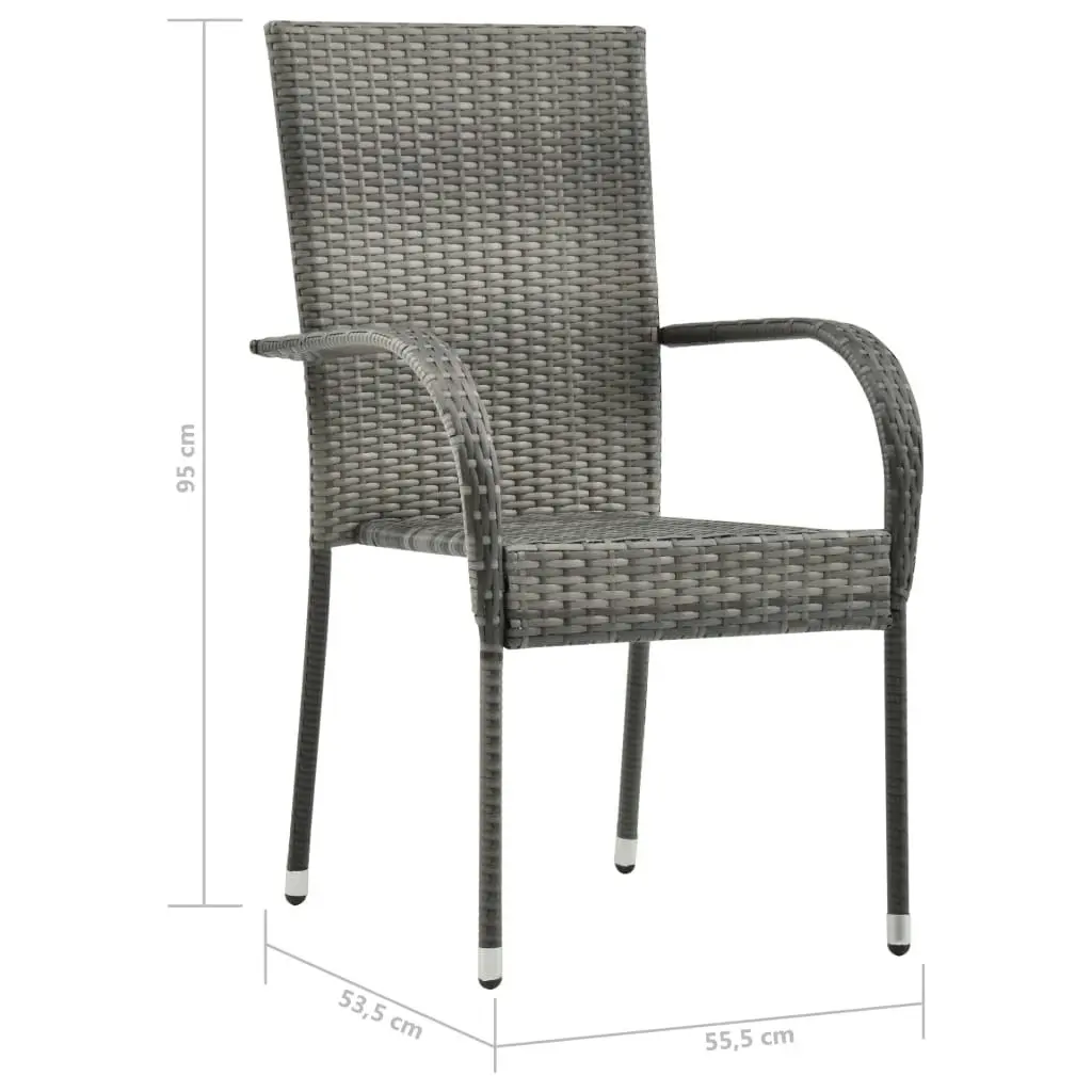 Stackable Outdoor Chairs 2 pcs Grey Poly Rattan 46464