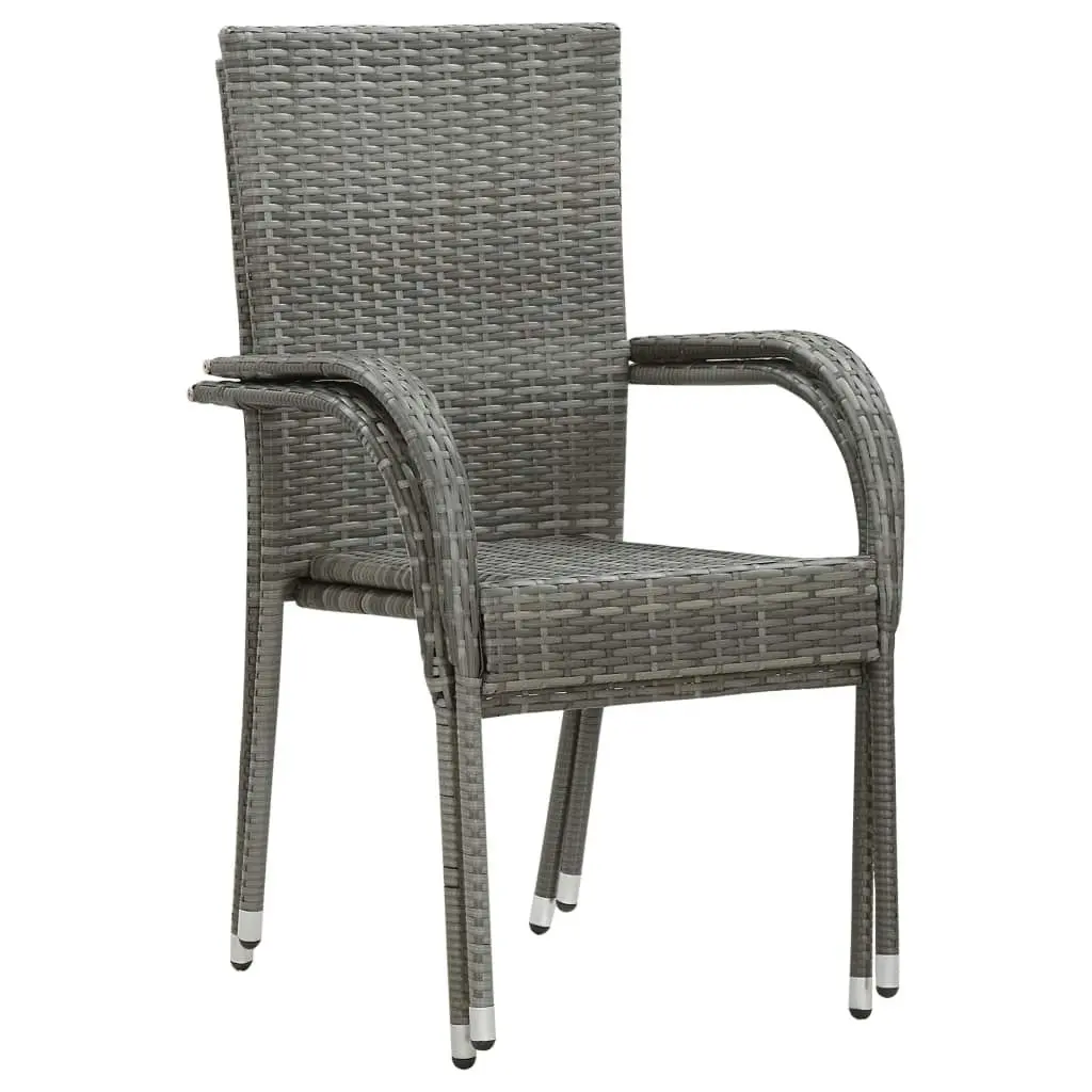 Stackable Outdoor Chairs 2 pcs Grey Poly Rattan 46464