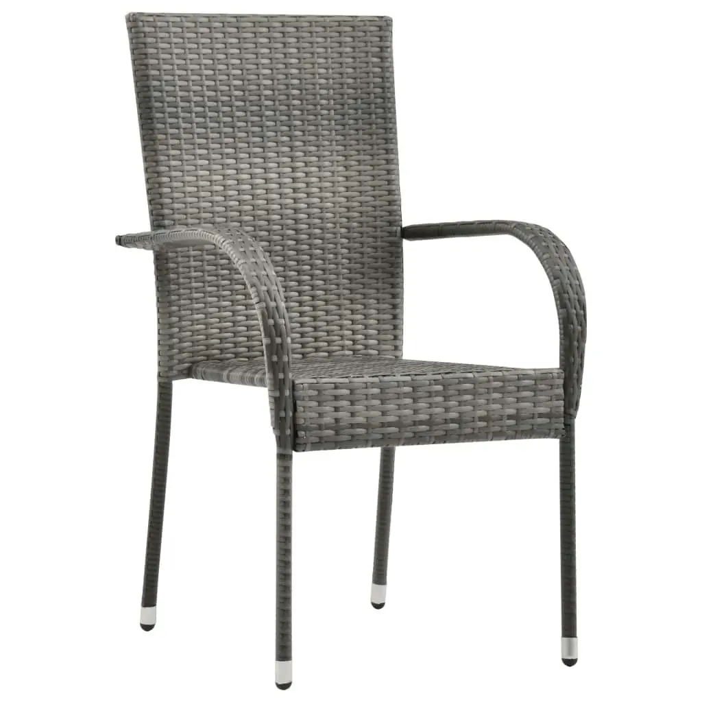 Stackable Outdoor Chairs 2 pcs Grey Poly Rattan 46464