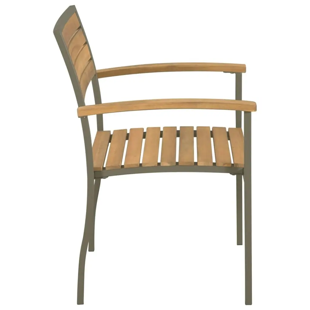 Stackable Outdoor Chairs 2 pcs Solid Acacia Wood and Steel 44236