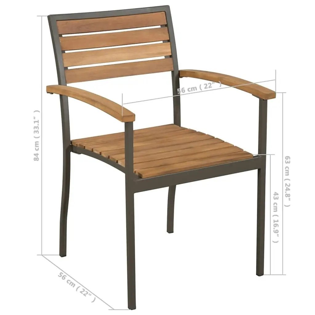 Stackable Outdoor Chairs 2 pcs Solid Acacia Wood and Steel 44236