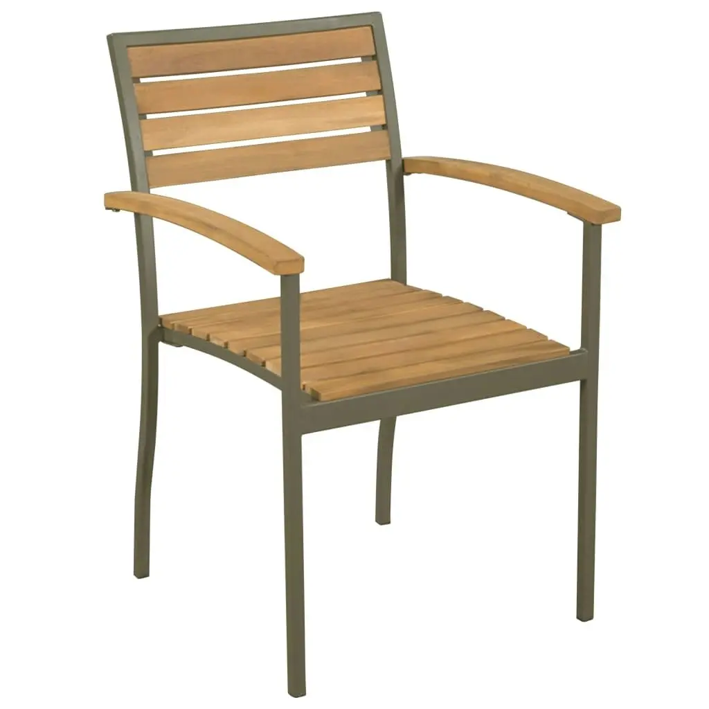 Stackable Outdoor Chairs 2 pcs Solid Acacia Wood and Steel 44236