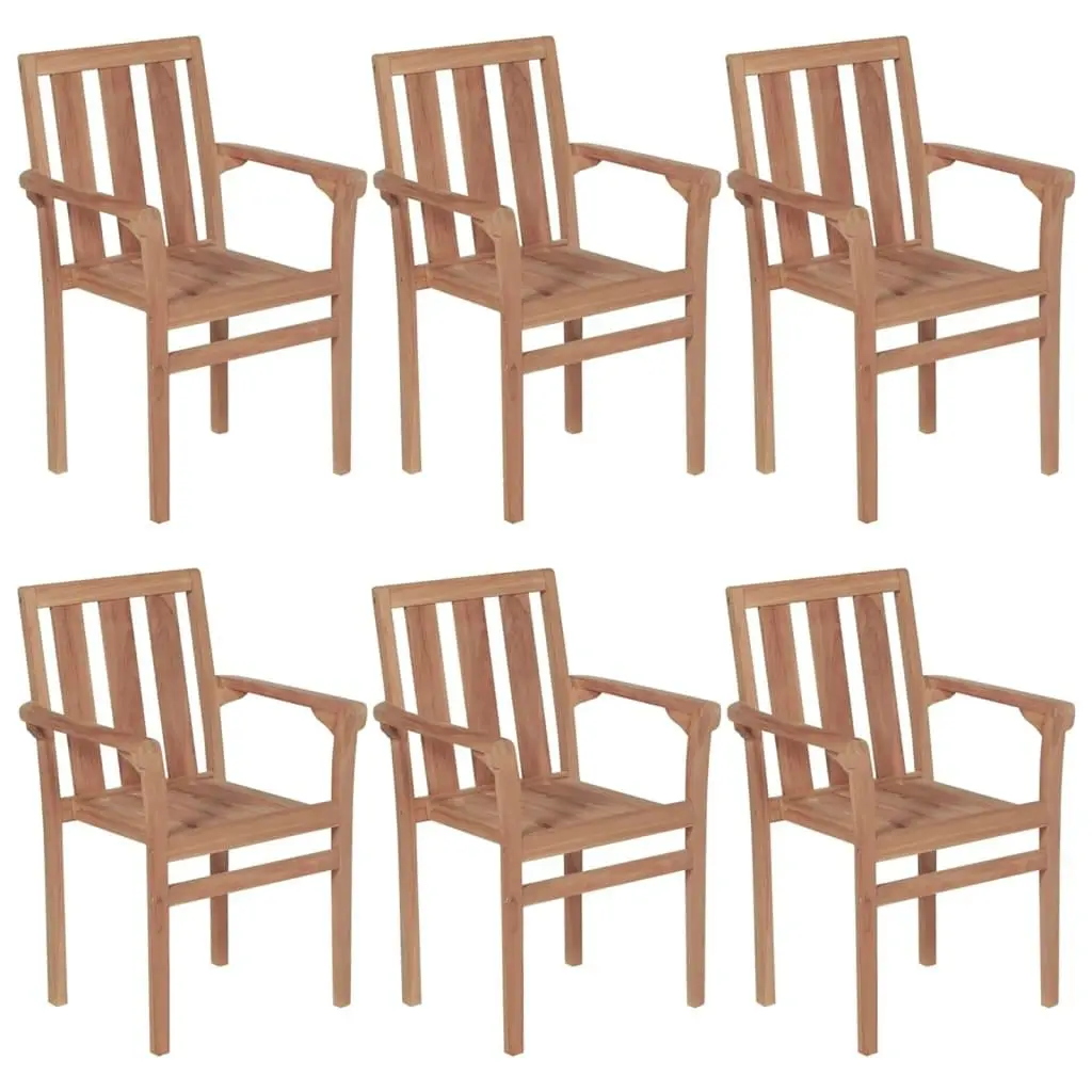 Stackable Garden Chairs with Cushions 6 pcs Solid Teak Wood 3073421