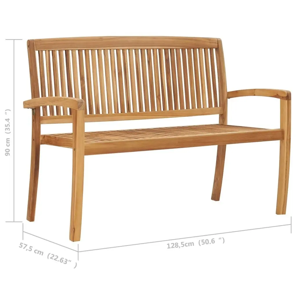 Stacking Garden Bench with Cushion 128.5 cm Solid Teak Wood 3063282