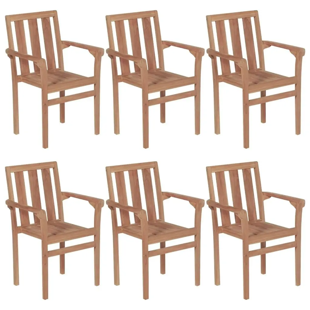 Stackable Garden Chairs with Cushions 6 pcs Solid Teak Wood 3073422