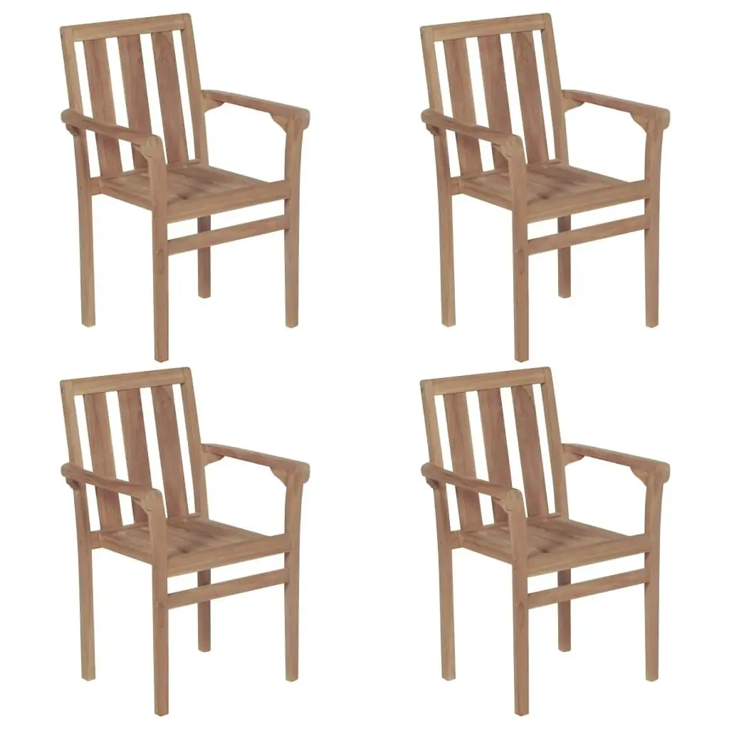 Stackable Garden Chairs with Cushions 4 pcs Solid Teak Wood 3073382