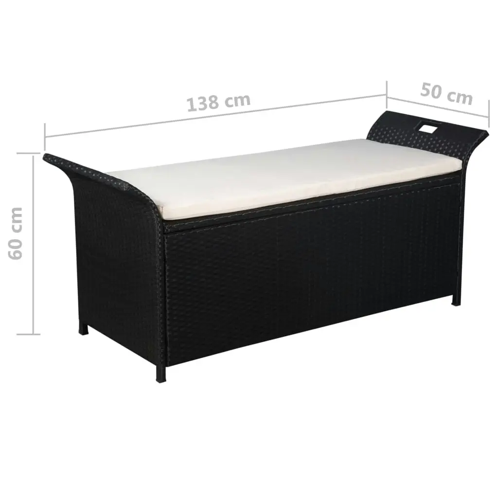 Storage Bench with Cushion 138 cm Poly Rattan Black 44183