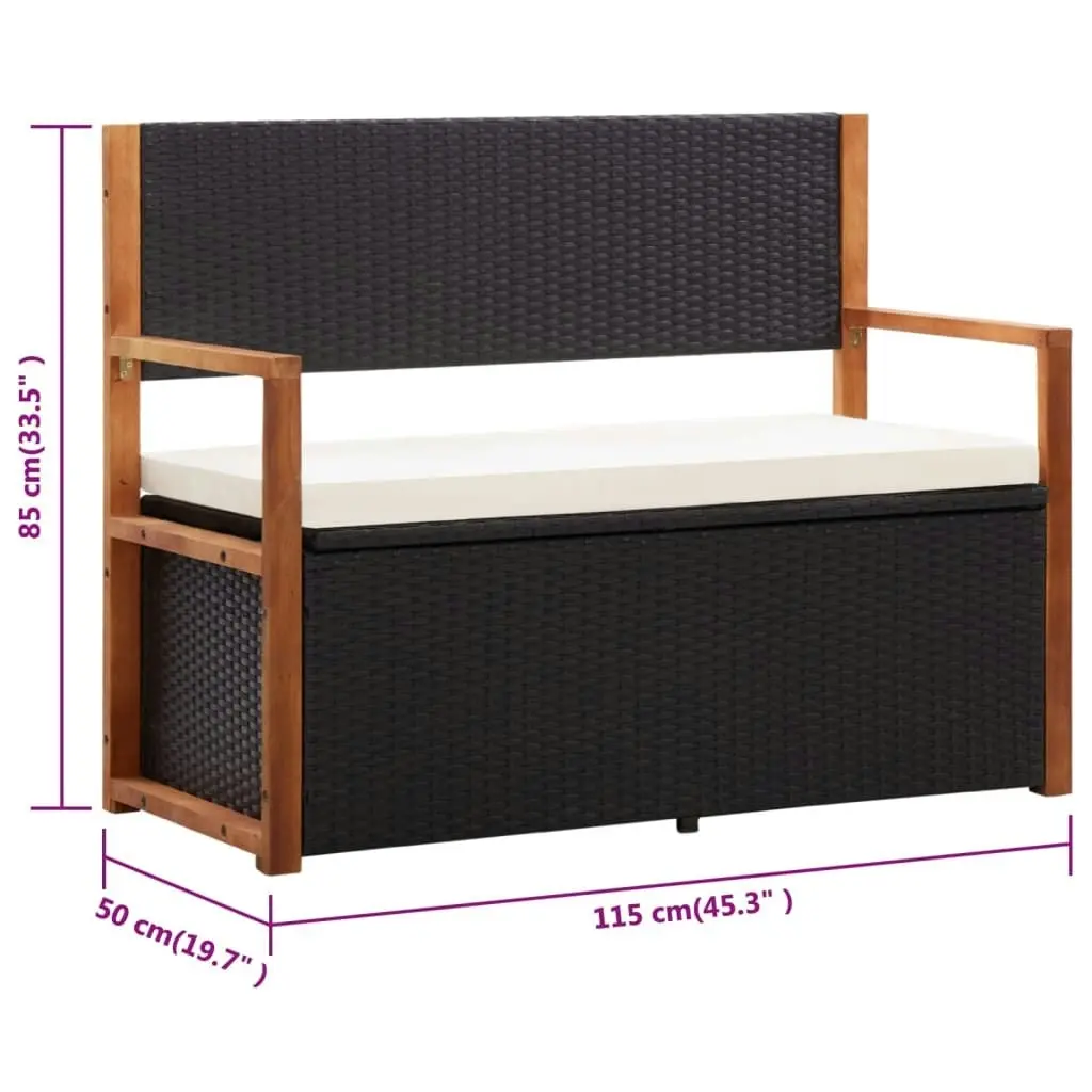 Storage Bench 115 cm Poly Rattan and Solid Acacia Wood Black 46010