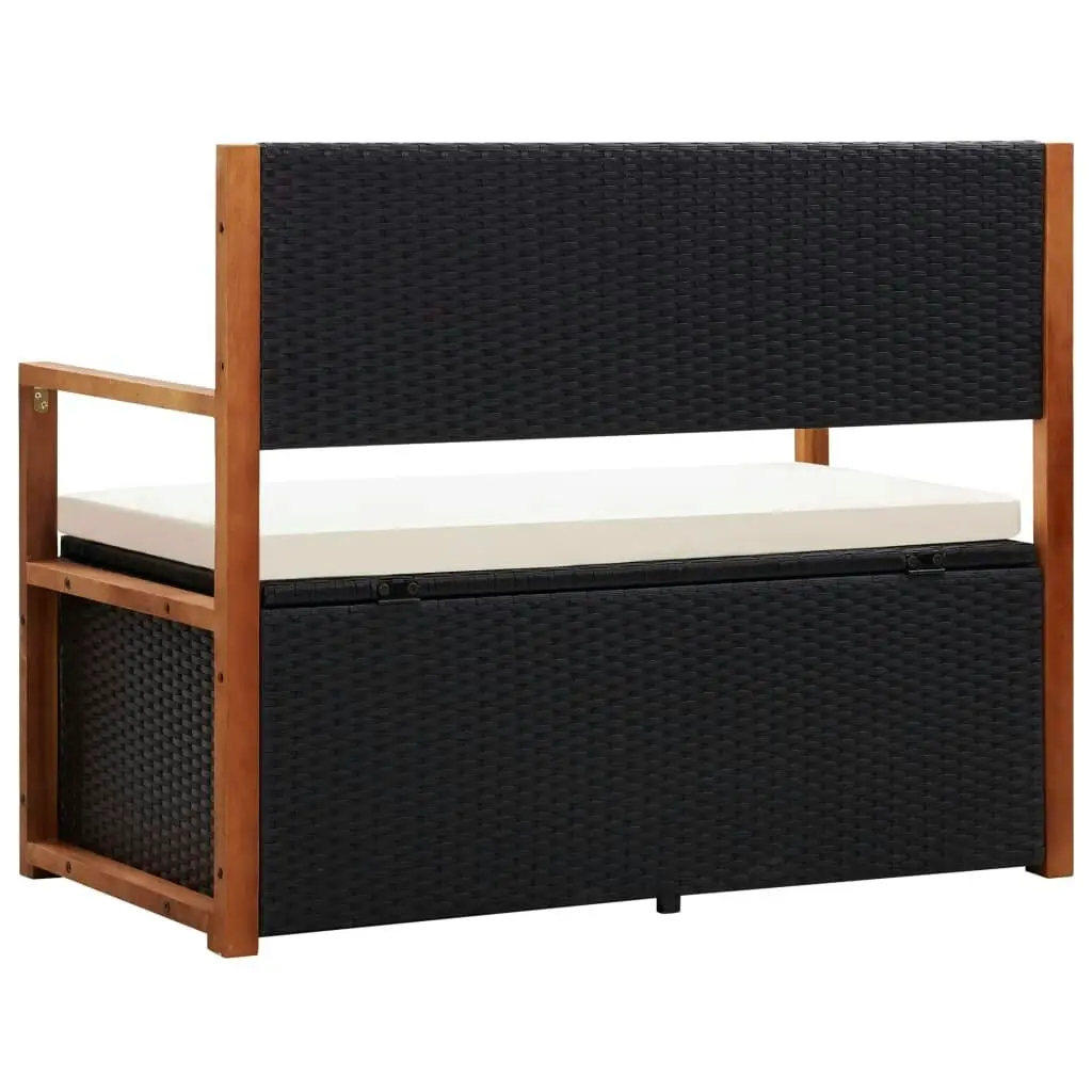 Storage Bench 115 cm Poly Rattan and Solid Acacia Wood Black 46010