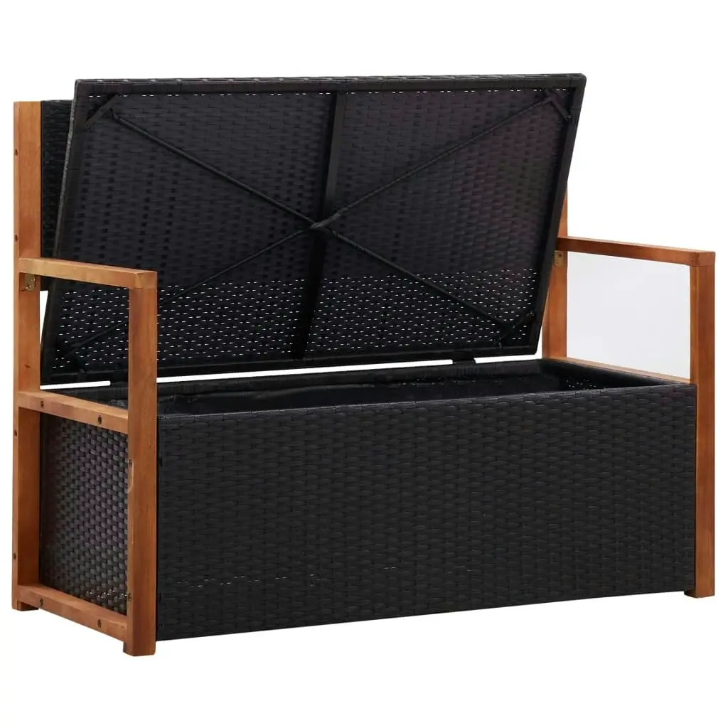 Storage Bench 115 cm Poly Rattan and Solid Acacia Wood Black 46010