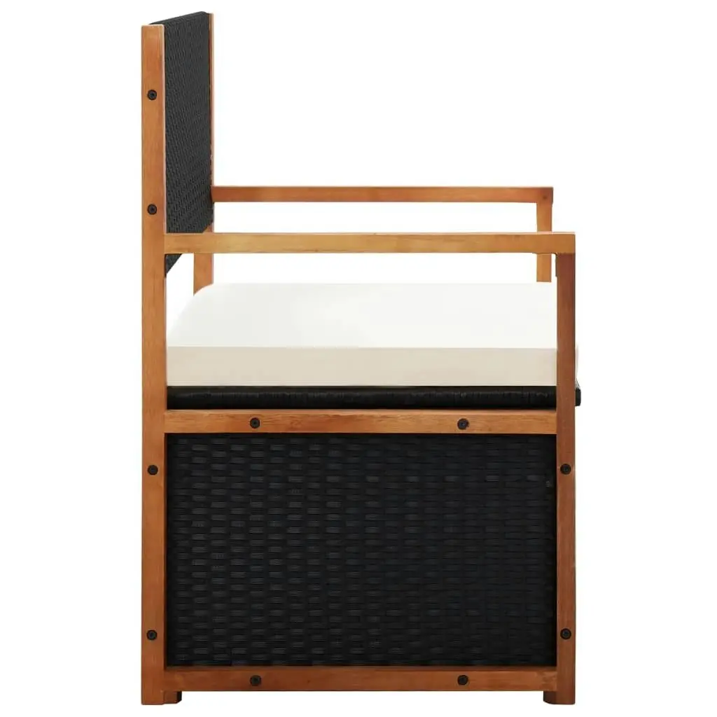 Storage Bench 115 cm Poly Rattan and Solid Acacia Wood Black 46010