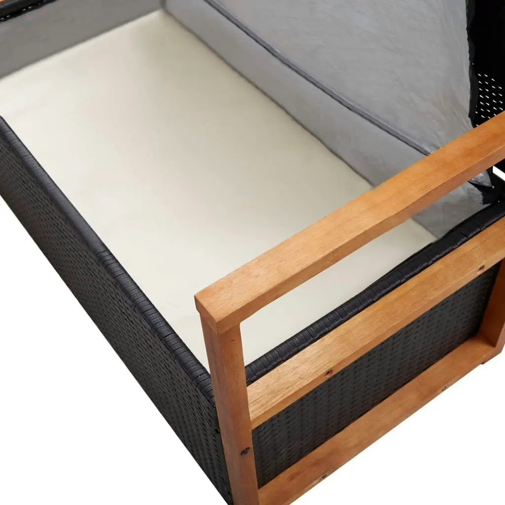 Storage Bench 115 cm Poly Rattan and Solid Acacia Wood Black 46010