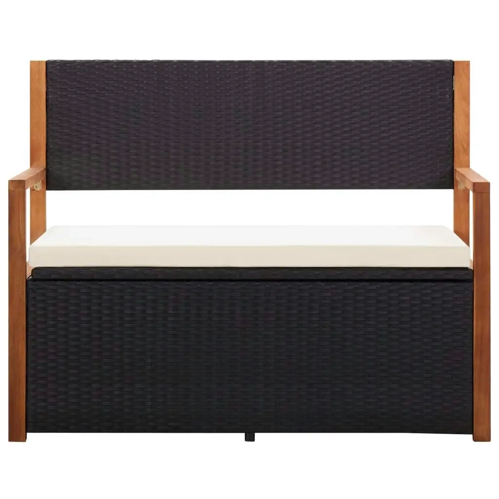 Storage Bench 115 cm Poly Rattan and Solid Acacia Wood Black 46010