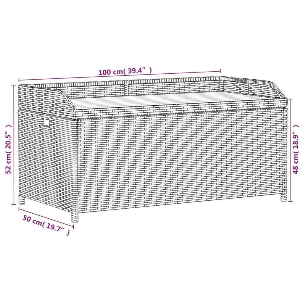 Storage Bench Grey 100x50x52 cm Poly Rattan and Acacia Wood 365950