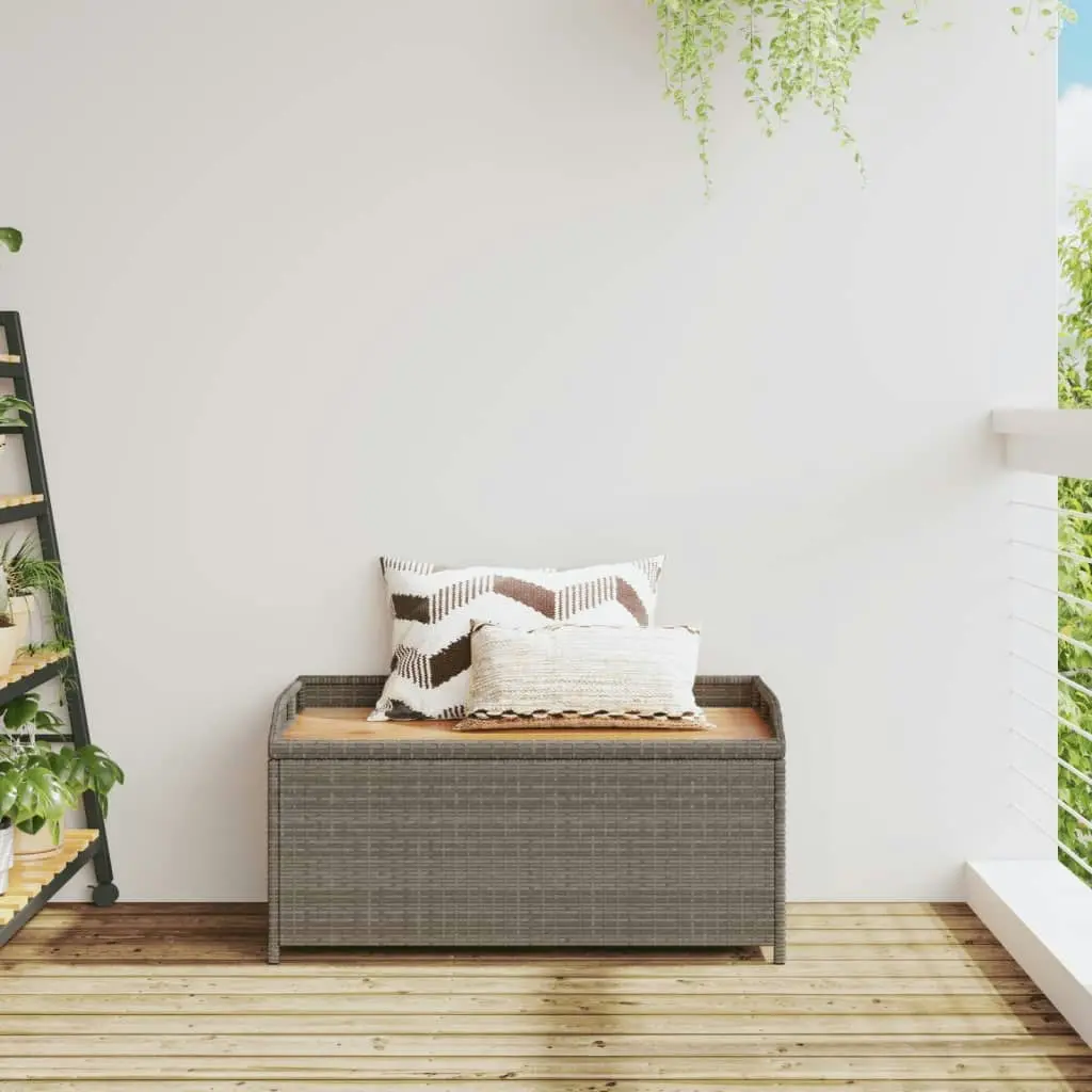 Storage Bench Grey 100x50x52 cm Poly Rattan and Acacia Wood 365950