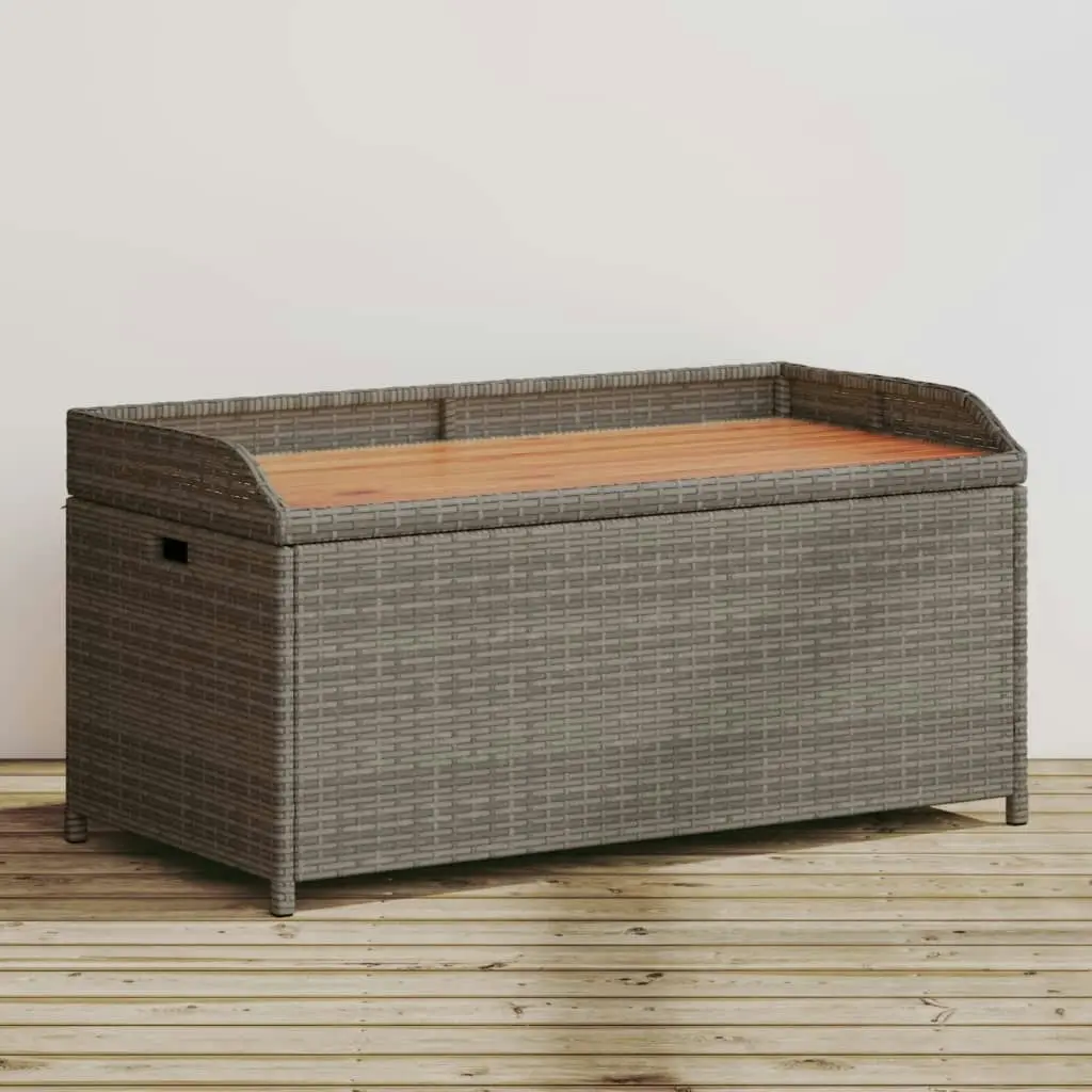 Storage Bench Grey 100x50x52 cm Poly Rattan and Acacia Wood 365950