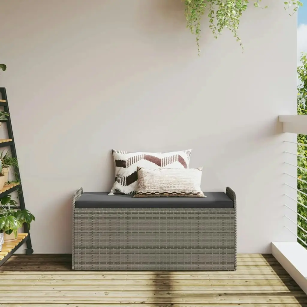 Storage Bench with Cushion Grey 115x51x52 cm Poly Rattan 365728