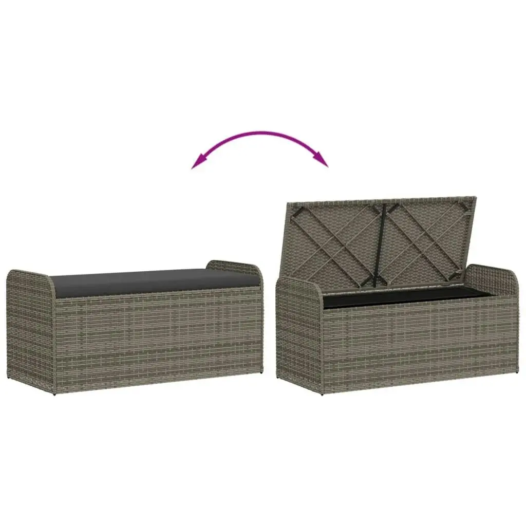 Storage Bench with Cushion Grey 115x51x52 cm Poly Rattan 365728