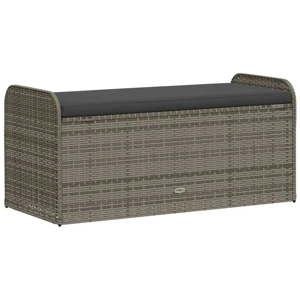 Storage Bench with Cushion Grey 115x51x52 cm Poly Rattan 365728