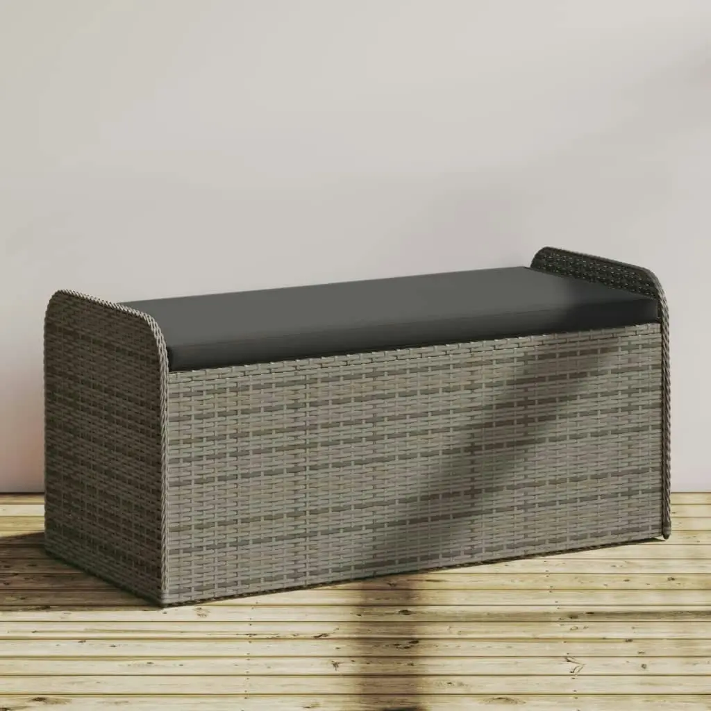 Storage Bench with Cushion Grey 115x51x52 cm Poly Rattan 365728